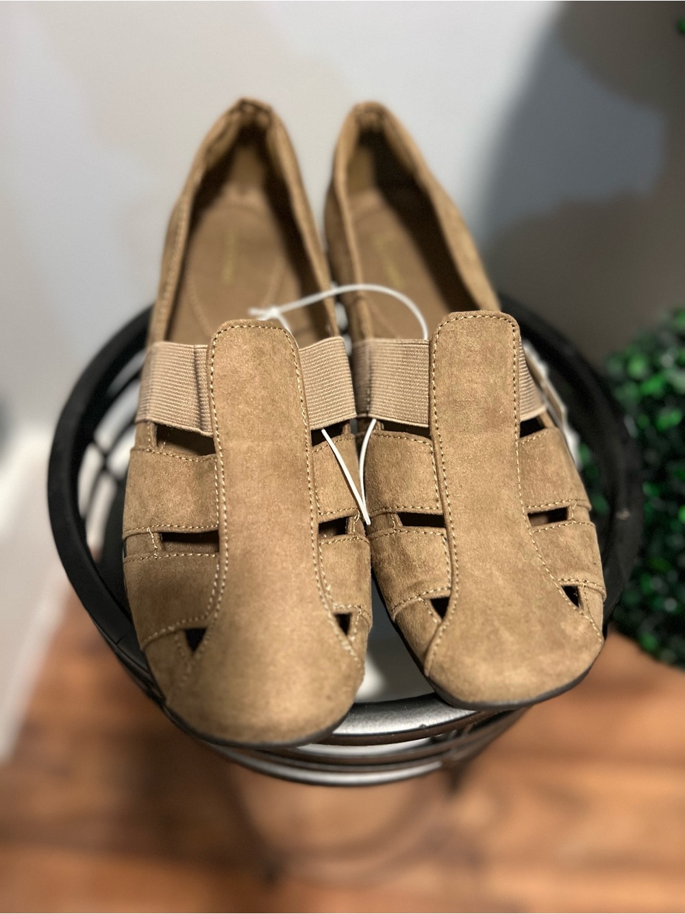 Basic Editions Tan Suede Closed-Toe Slip-On Flats